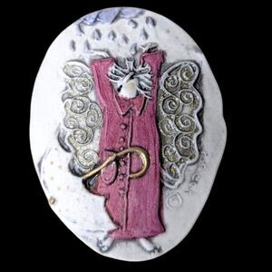Artist Made Ceramic Oval "Rain Angel" Brooch